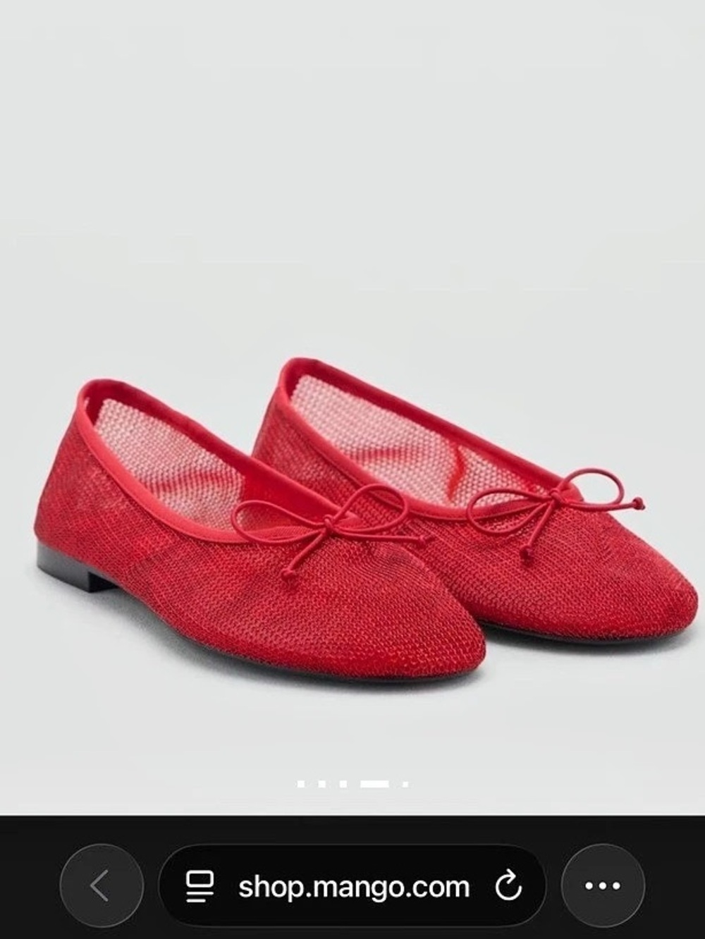 MNG AMELIA 40Mango Mesh Ballerina Flat Red Bow Flats EU 37